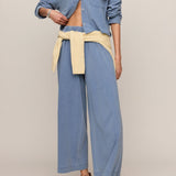 Z Supply Scout Jersey Denim Pant in Santorini Indigo on model