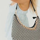 Sienna Slouchy Woven Shoulder Bag in Checkered Black