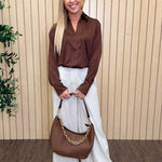 Sienna Slouchy Woven Shoulder Bag in Checkered Coffee