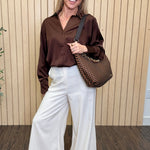 Sienna Slouchy Woven Shoulder Bag in Checkered Coffee