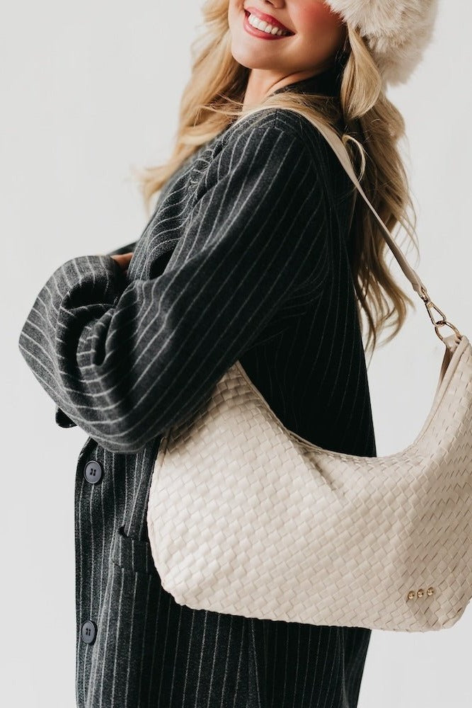 Sienna Slouchy Woven Shoulder Bag in Cream