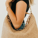 Sienna Slouchy Woven Shoulder Bag in Taupe