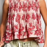 Floral Pintuck Sleeveless Top