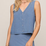 Z Supply Solace Jersey Denim Top in Santorini Indigo, front view