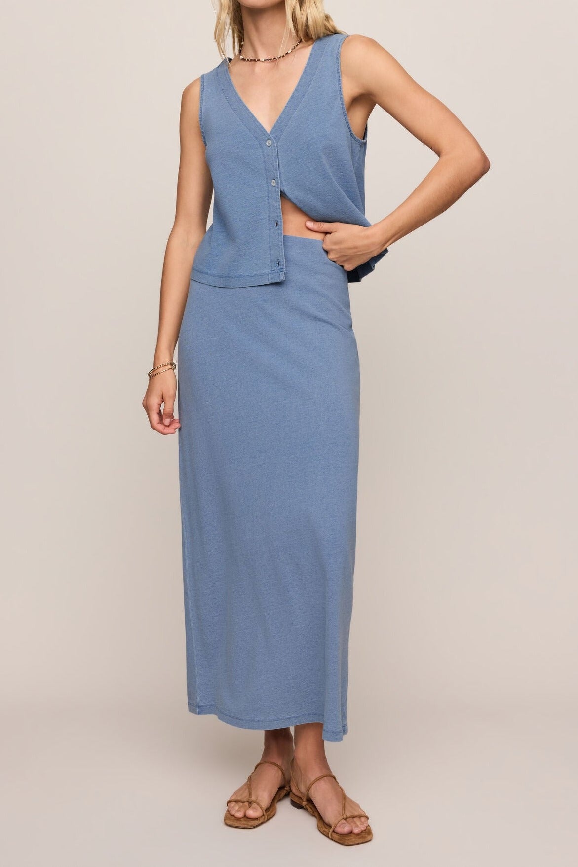 Z Supply Solace Jersey Denim Top, cotton knit jersey fabric detail