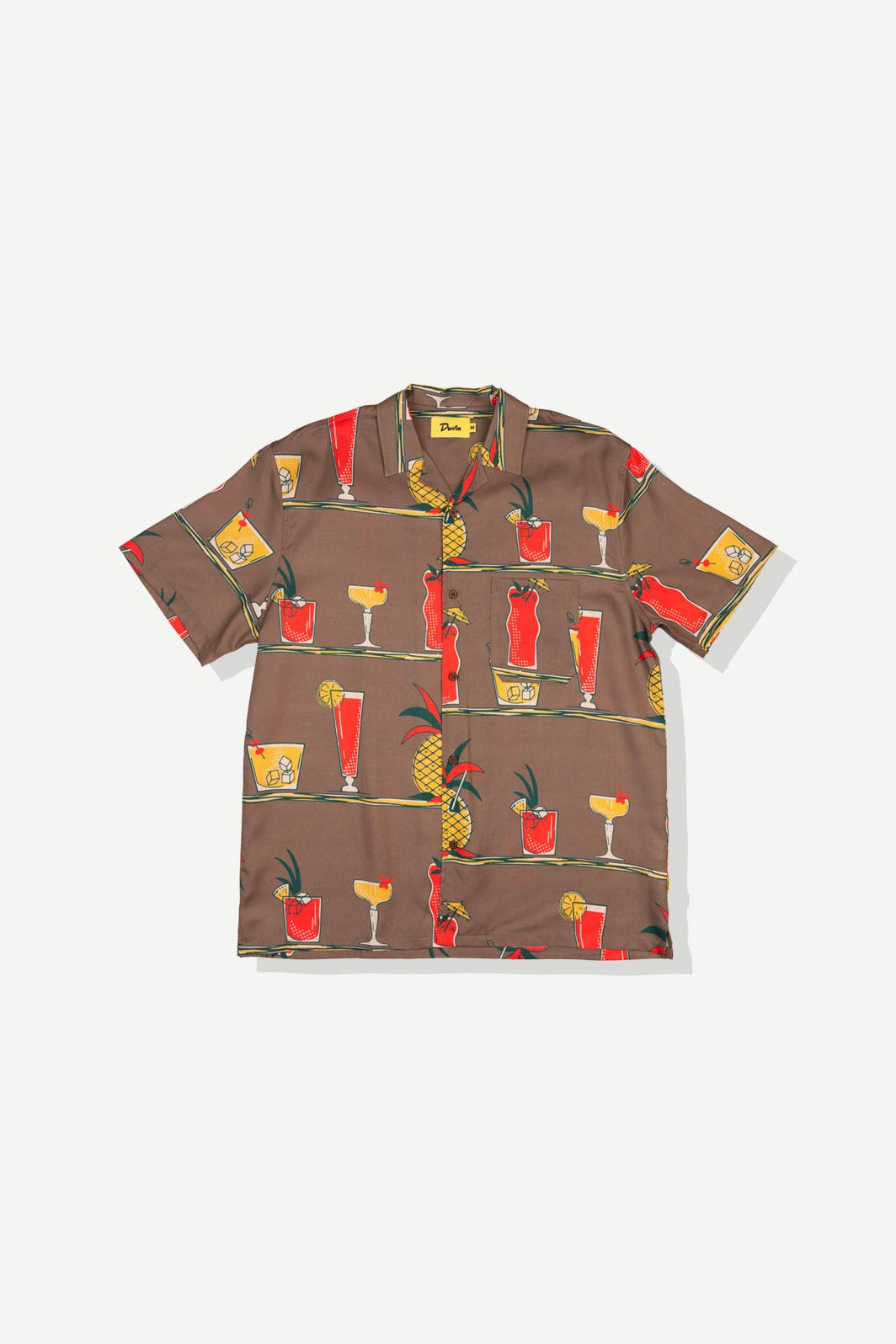 Duvin Tiki Bar Cabana Shirt in Brown - flat lay