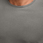AO Curve Hem Tee in Charcoal, neckline detail
