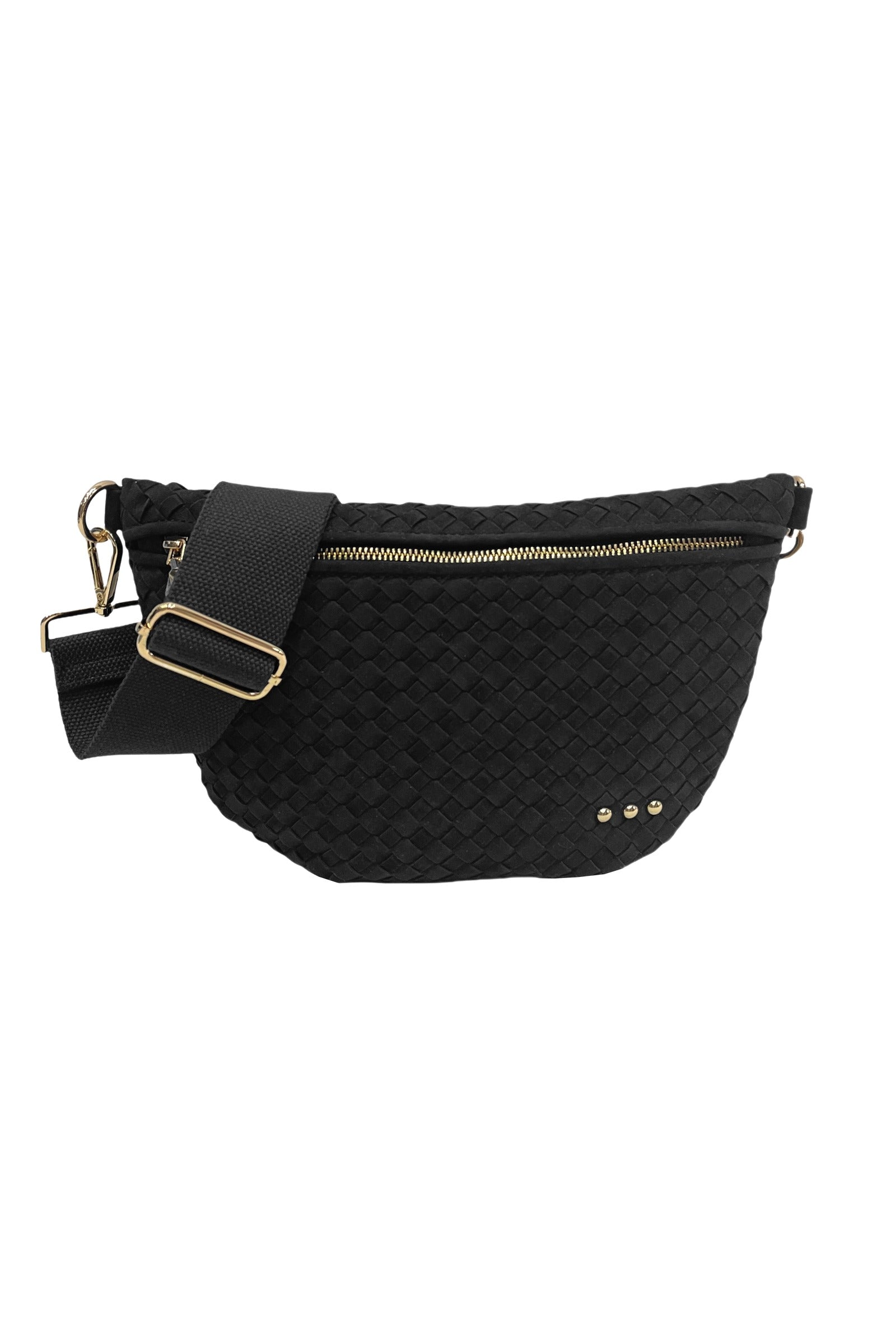 Suede Westlyn Woven Bum Bag in Suede Black