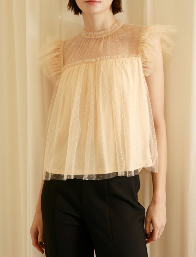 Storia - Womens - Tops - Blouses - Robin Dotted Flutter Sleeve Blouse - MTT Collective