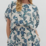 White & Teal Floral Top
