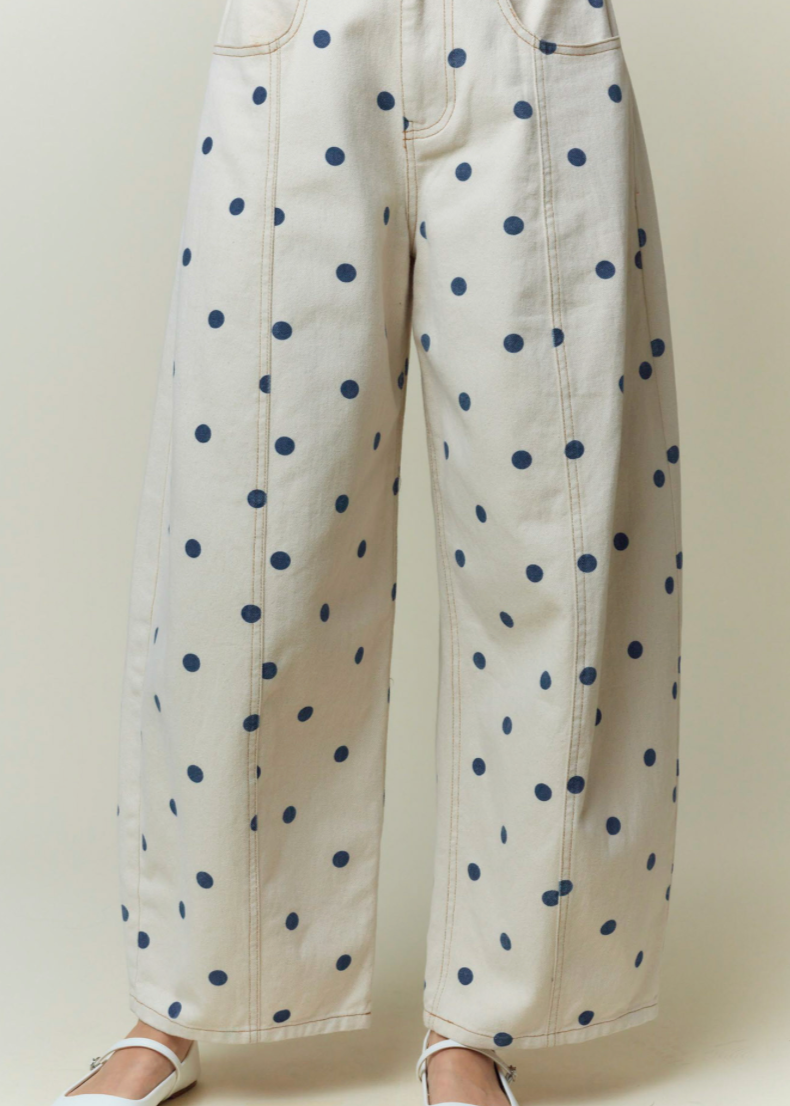 Peach Love California - Womens - Bottoms - Pants - Polka Dot Printed Wide Denim Pants - MTT Collective