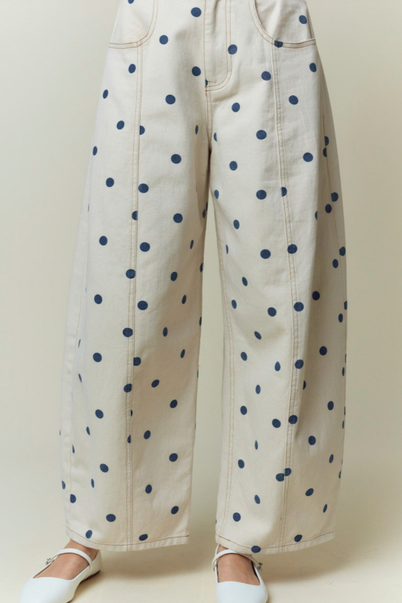 Peach Love California - Womens - Bottoms - Pants - Polka Dot Printed Wide Denim Pants - MTT Collective