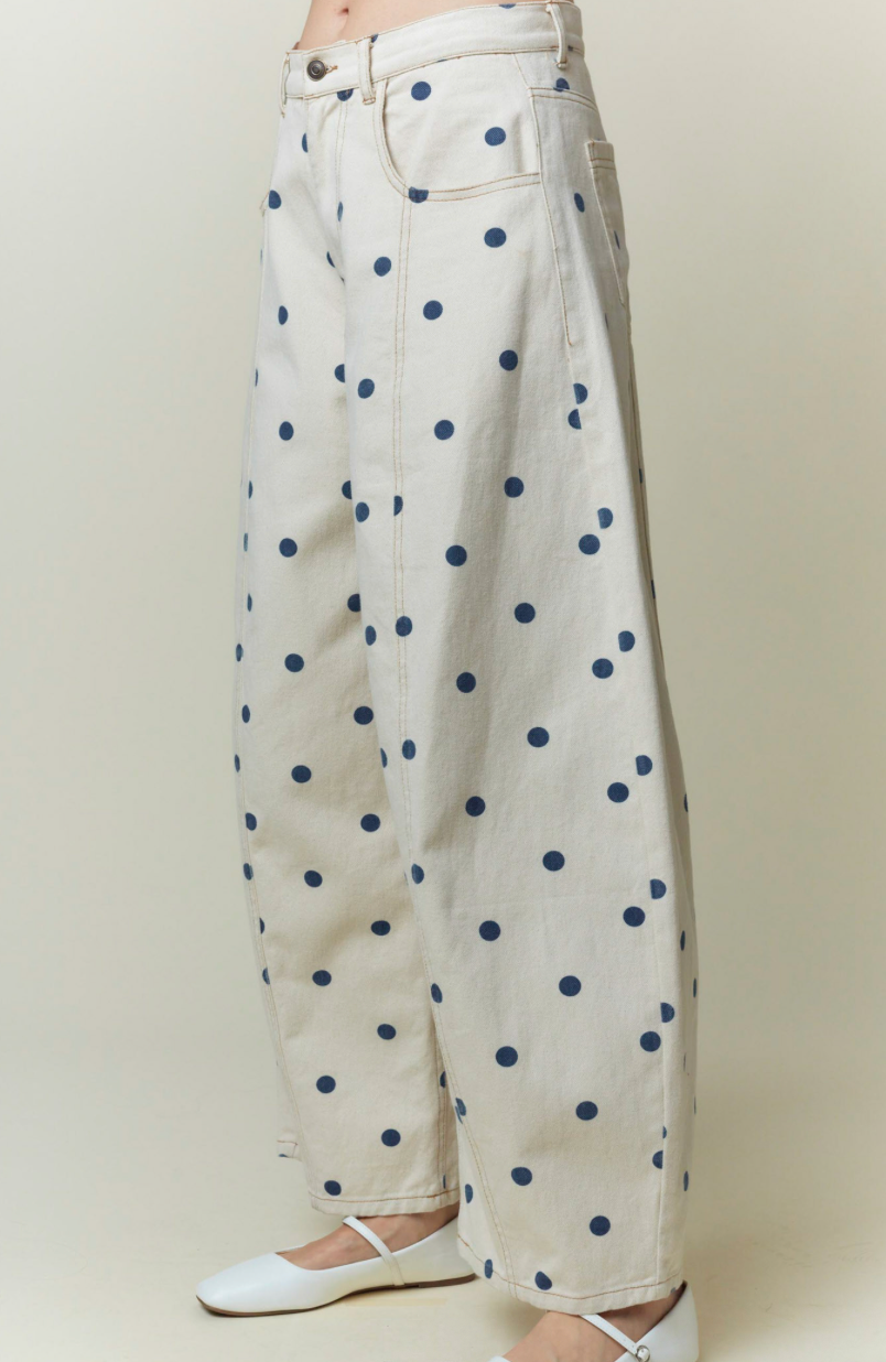 Peach Love California - Womens - Bottoms - Pants - Polka Dot Printed Wide Denim Pants - MTT Collective