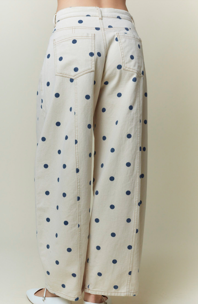 Peach Love California - Womens - Bottoms - Pants - Polka Dot Printed Wide Denim Pants - MTT Collective