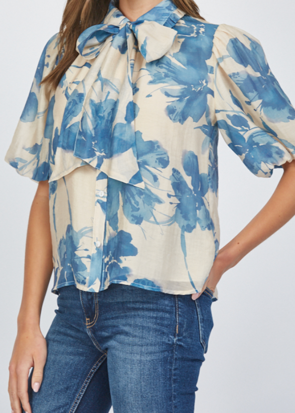 Fate By LFD - Womens - Tops - Blouses - Catherine Neck Tie Lantern Sleeve Blouse - MTT Collective