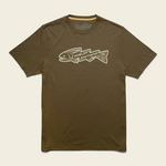 Brown t-shirt with a fish logo on a beige background
