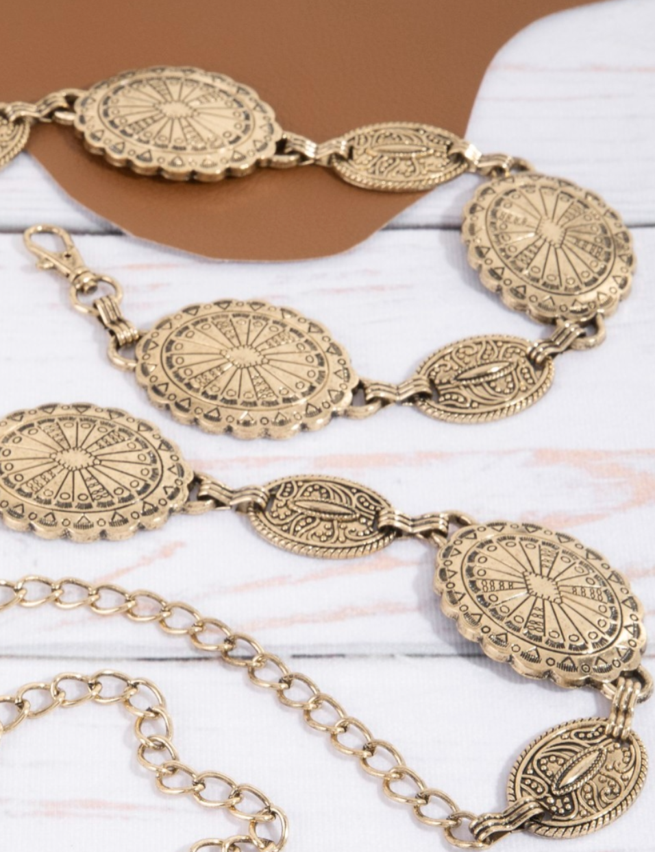 Ornate Oval Western Concho Disc Chain Belt