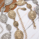 Ornate Oval Western Concho Disc Chain Belt