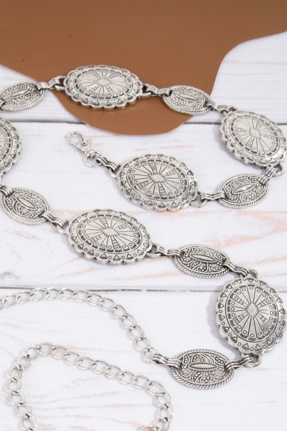Ornate Oval Western Concho Disc Chain Belt