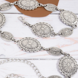 Ornate Oval Western Concho Disc Chain Belt