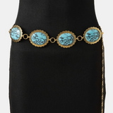 Raven Western Turquoise Stone Oval Concho Disc Chain Belt