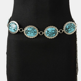 Raven Western Turquoise Stone Oval Concho Disc Chain Belt