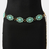 Gael Western Turquoise Stone Bead Concho Disc Chain Belt