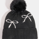 Charlotte Ribbon Bow Detail Pom Beanie