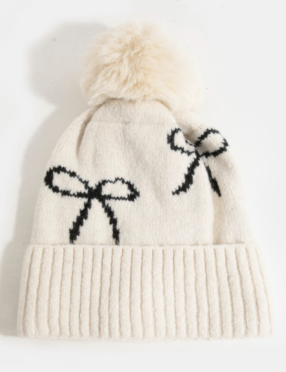 Charlotte Ribbon Bow Detail Pom Beanie
