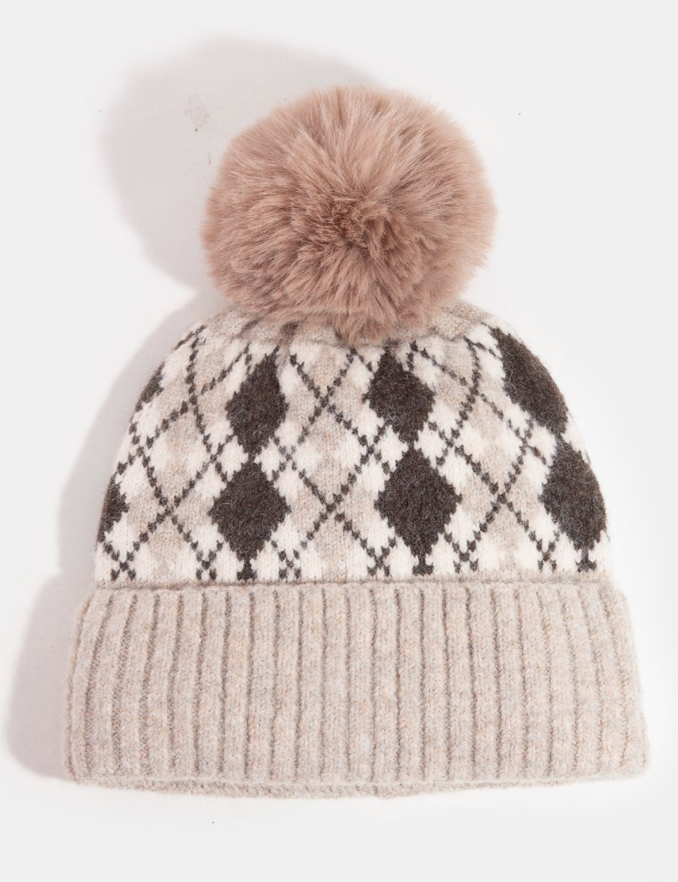 Blair Argyle Knit Pom Beanie