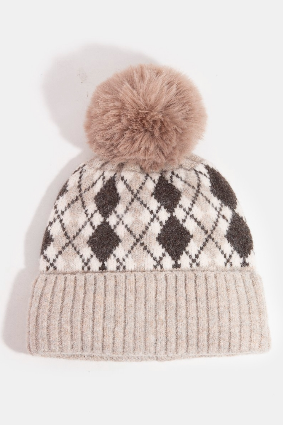 Blair Argyle Knit Pom Beanie
