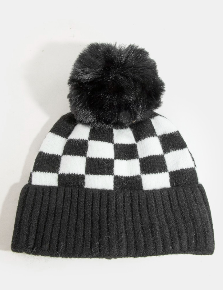 Camila Checkered Pom Beanie