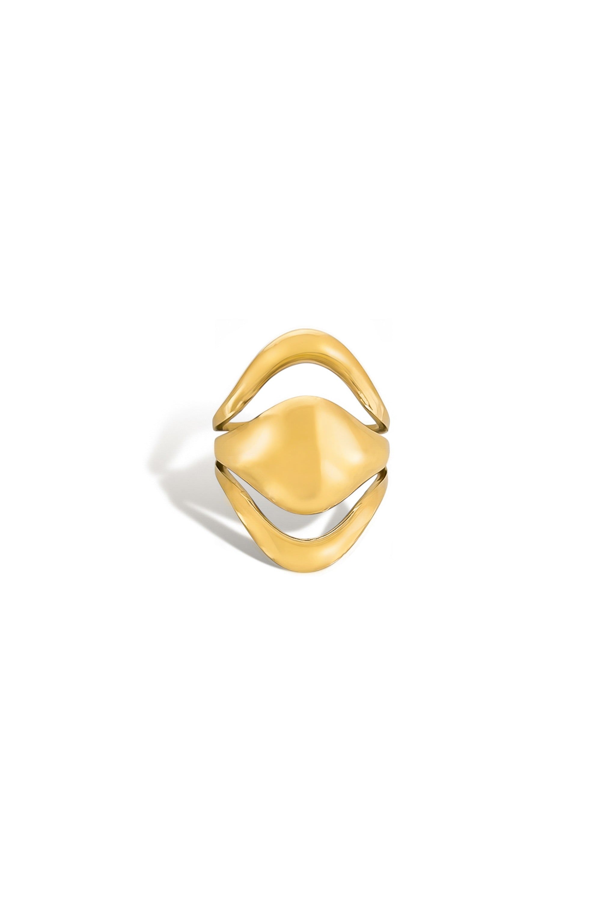 Triple layer sculptural ring in gold