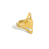 Triple layer sculptural ring gold side view