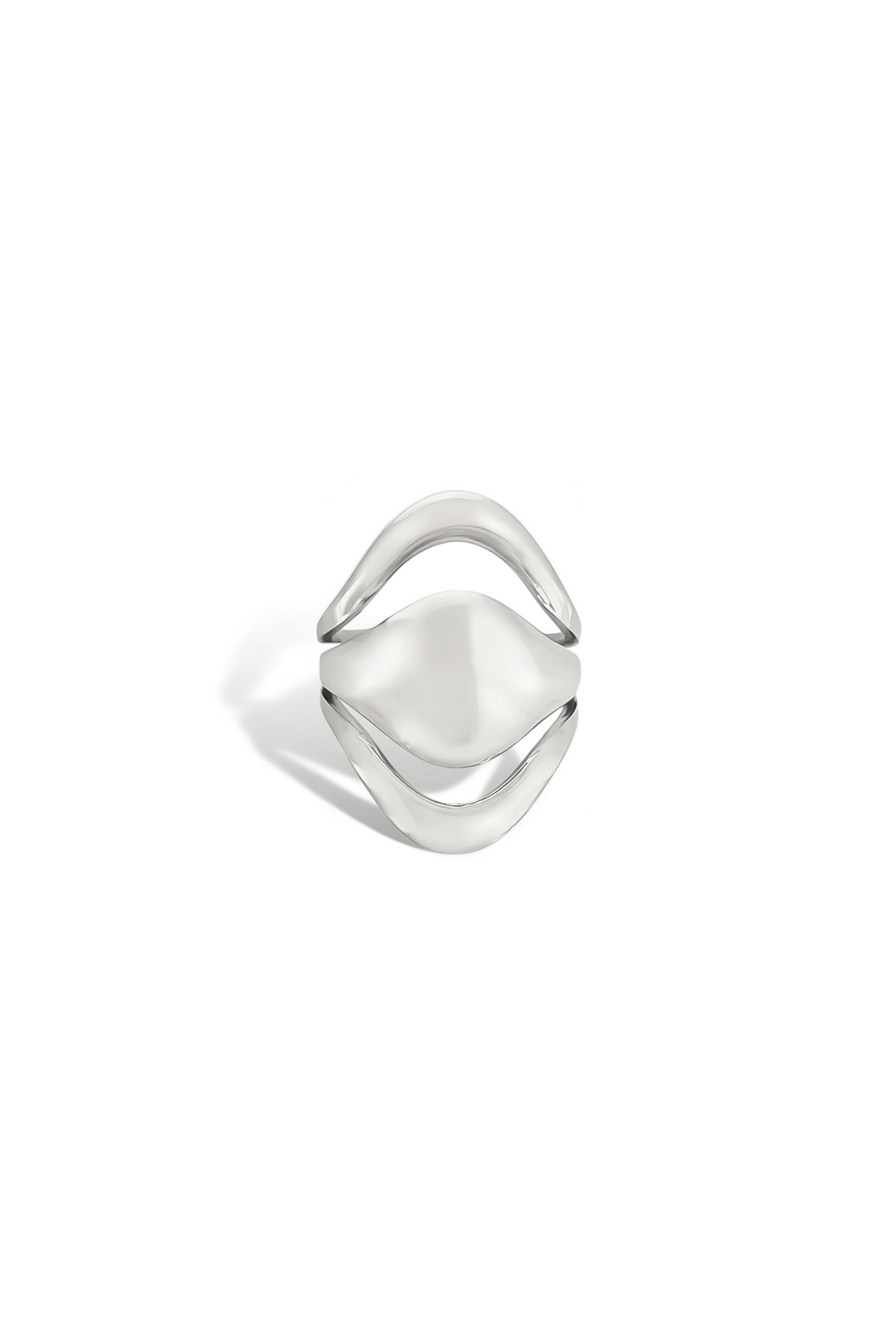 Triple layer sculptural ring in silver