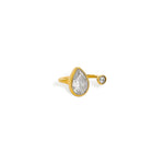 Gold open ring with pear and round bezel-set cubic zirconia