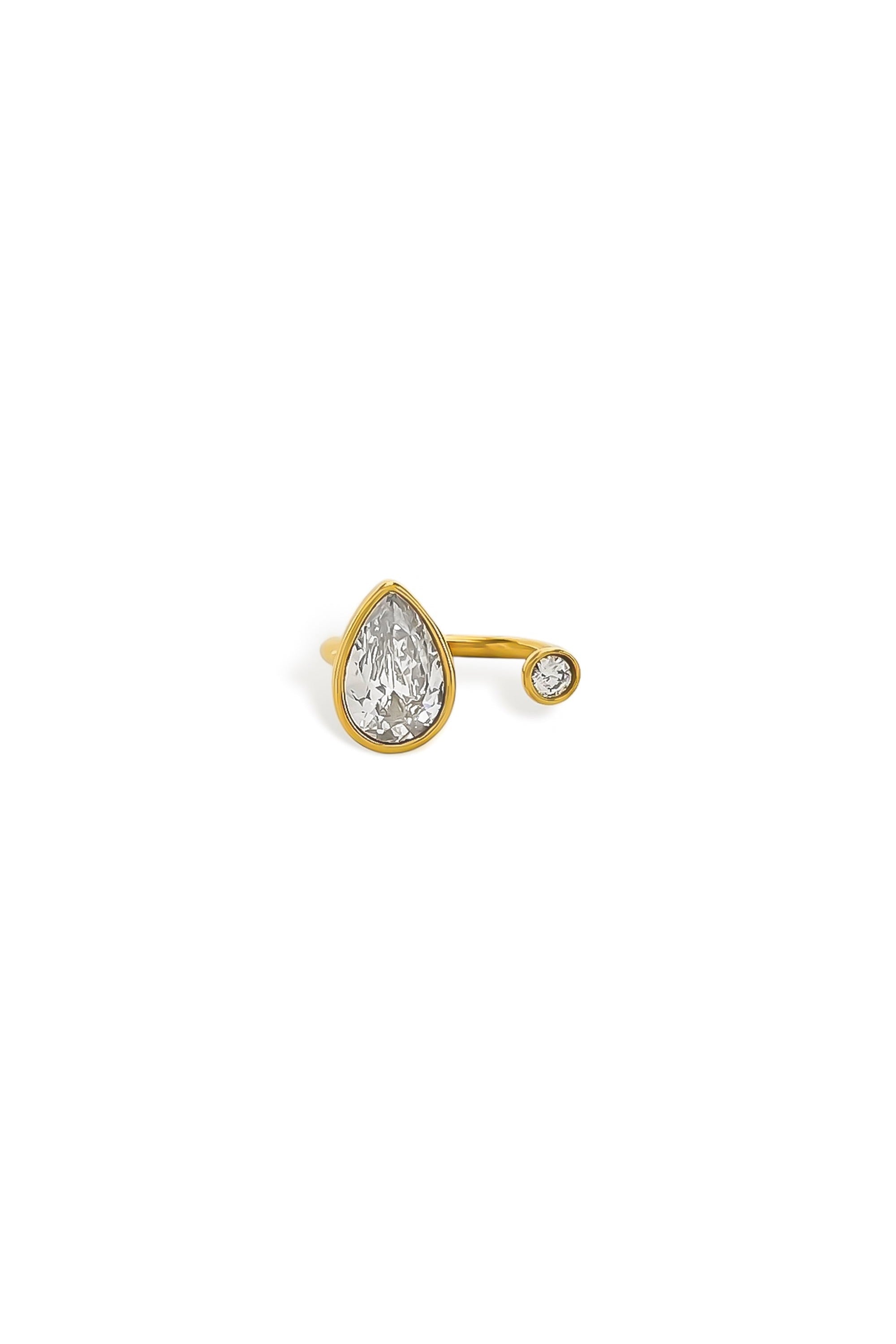 Pear and round cubic zirconia open ring side view