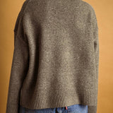 Mocha V-neck knit sweater, back view