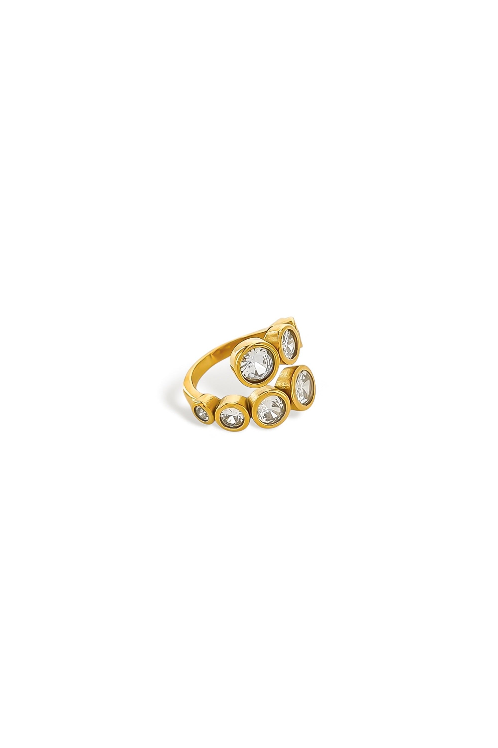 Staggered cubic zirconia bezel ring side view
