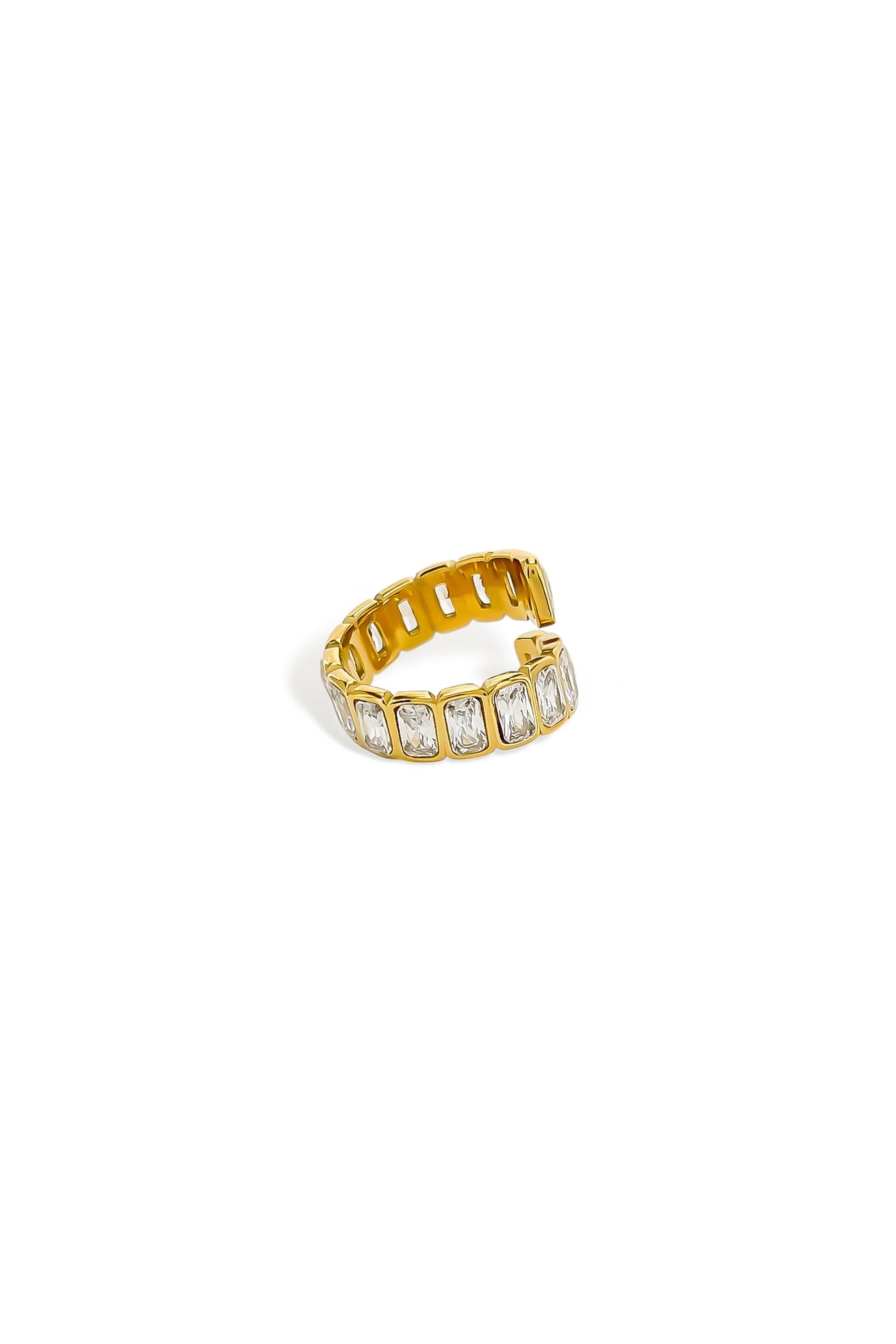 Baguette cubic zirconia open wrap ring side view