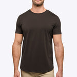 AO Curve Hem Tee in Truffle on model, front