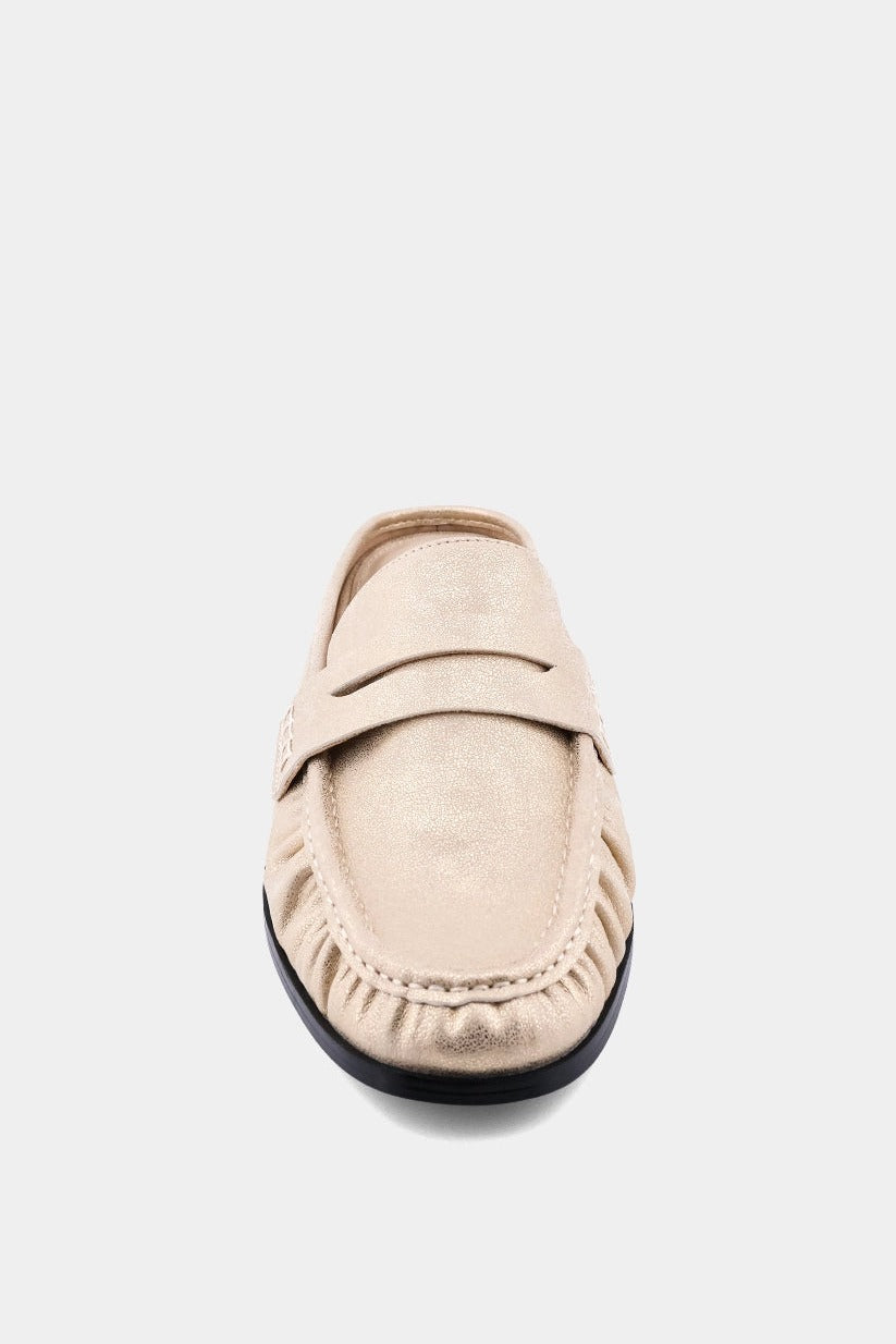 Tuscany penny loafer mule in gold, front view