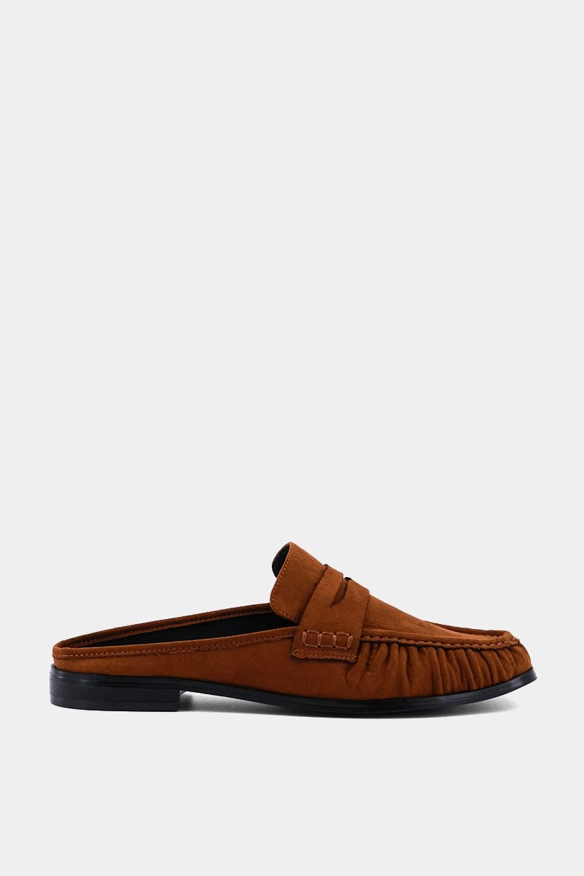 Shu Shop Tuscany Penny Loafer Mule in Tan Suede