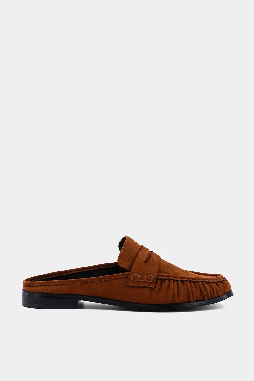 Shu Shop Tuscany Penny Loafer Mule in Tan Suede
