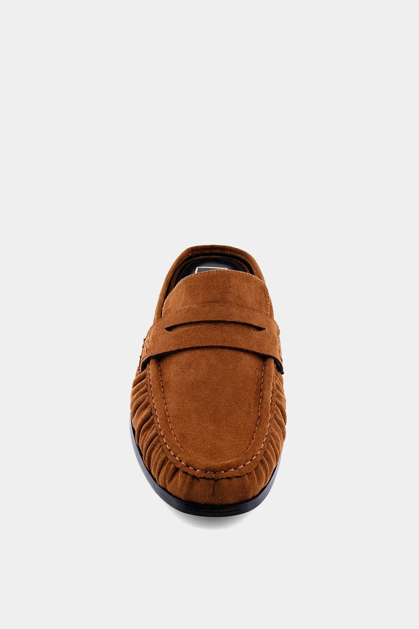 Shu Shop Tuscany Penny Loafer Mule in Tan Suede