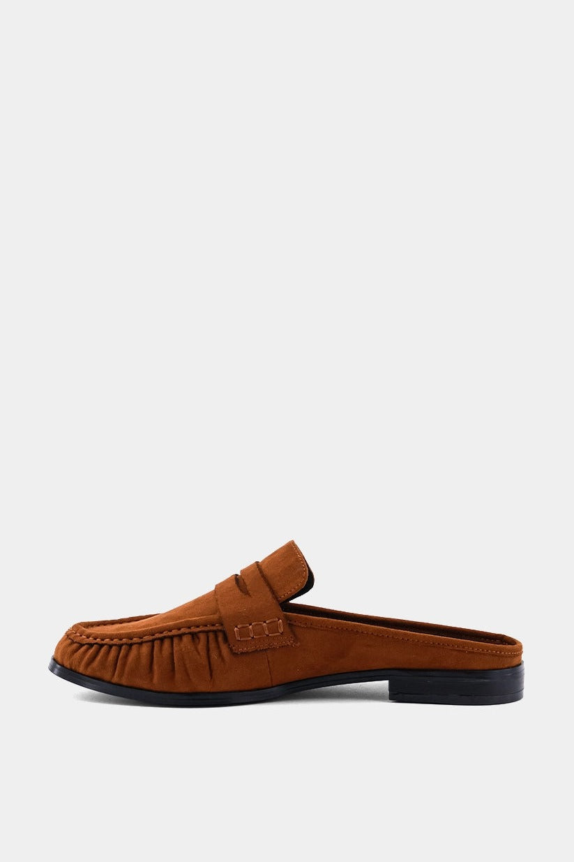 Shu Shop Tuscany Penny Loafer Mule in Tan Suede