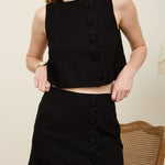 Scalloped Button Linen Tank - Black