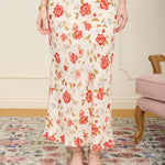 Floral Pull-On Slip Midi Skirt - Cream Multi