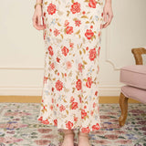 Floral Pull-On Slip Midi Skirt - Cream Multi