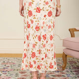 Floral Pull-On Slip Midi Skirt - Cream Multi